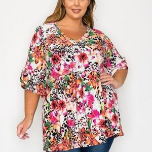 New Curvy Lovey Floral Mixed Print Top